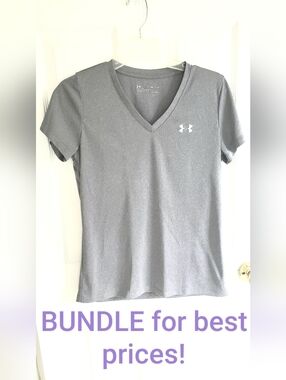 Silver V-neck HEATGEAR T-shirt, Short Sleeves, Sz. S, EUC,  SIlky Feeling Fabric